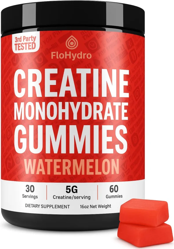 FloHydro Creatine Gummies — 5g in 2 Gummies, Zero Sugar, 3rd-Party Lab Tested