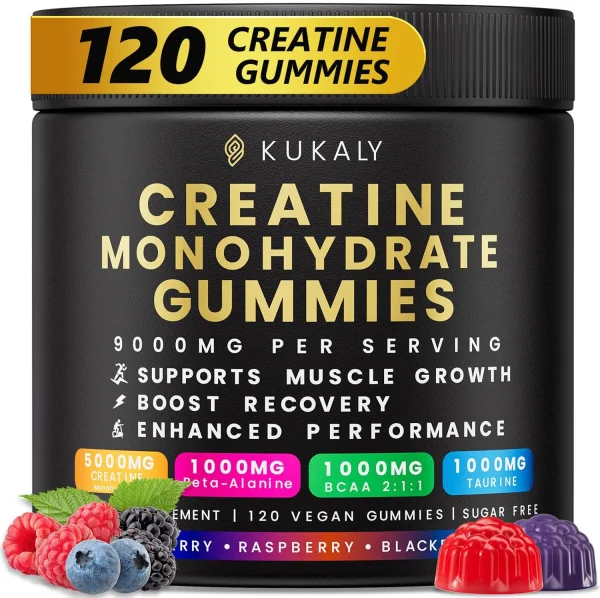 KUKALY Creatine Monohydrate Gummies 9000mg with BCAAs