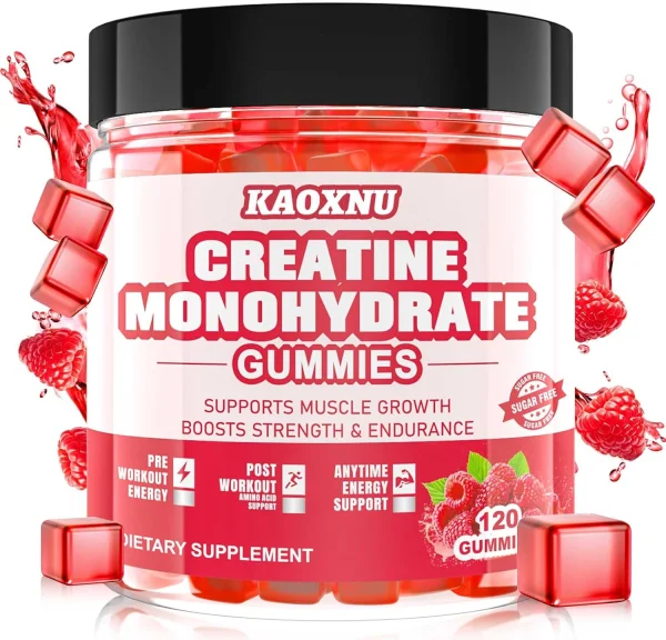 Kynaz Healthy Creatine Monohydrate Gummies — 5g Sugar-Free Raspberry, 120 Count